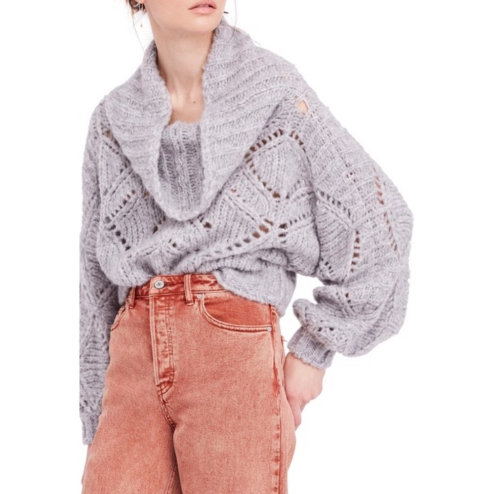 Free People Nimbus Cloud Cowl Neck Oversized Crop Sweater in Grey Size XS